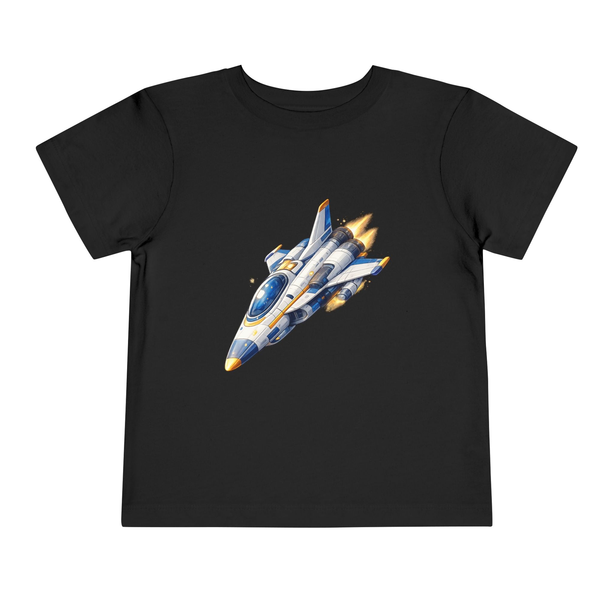 Toddler Tee — Blue & Yellow Spaceship Rocket Graphic
