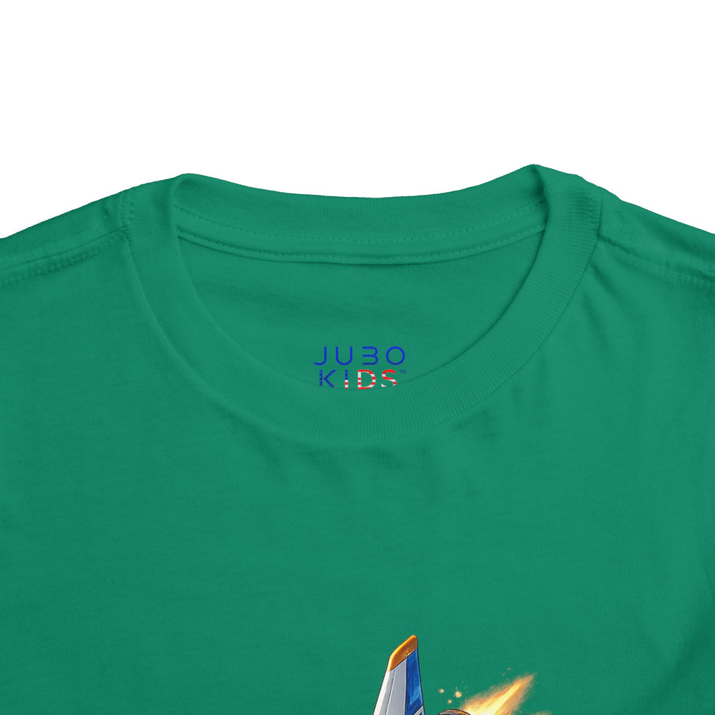 Toddler Tee — Blue & Yellow Spaceship Rocket Graphic