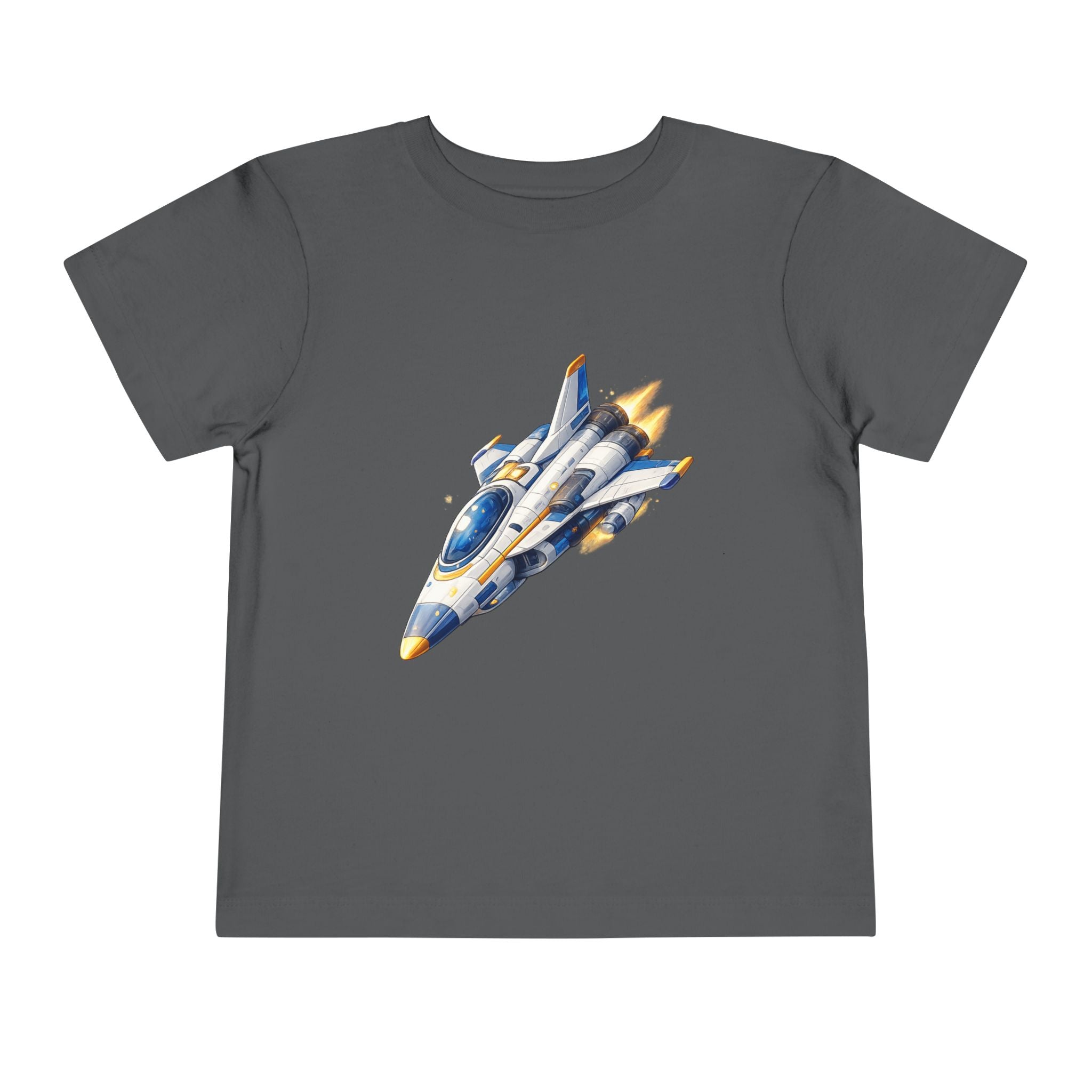 Toddler Tee — Blue & Yellow Spaceship Rocket Graphic