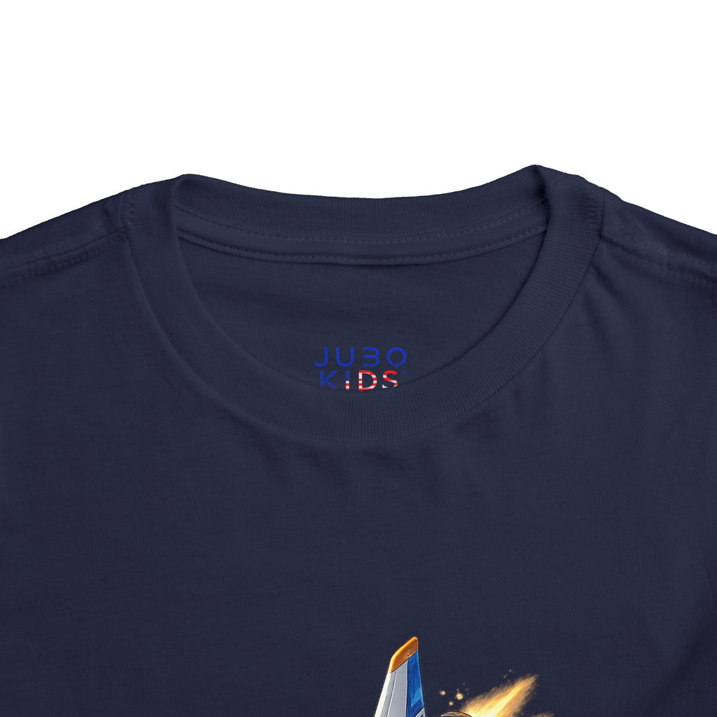 Toddler Tee — Blue & Yellow Spaceship Rocket Graphic