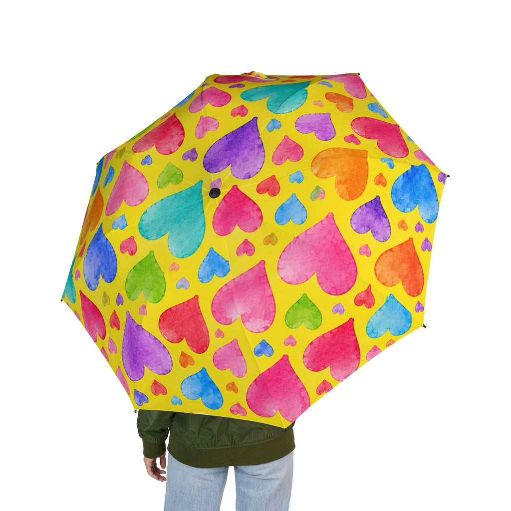 Foldable Umbrella — Colorful Watercolor Hearts Rain Umbrella