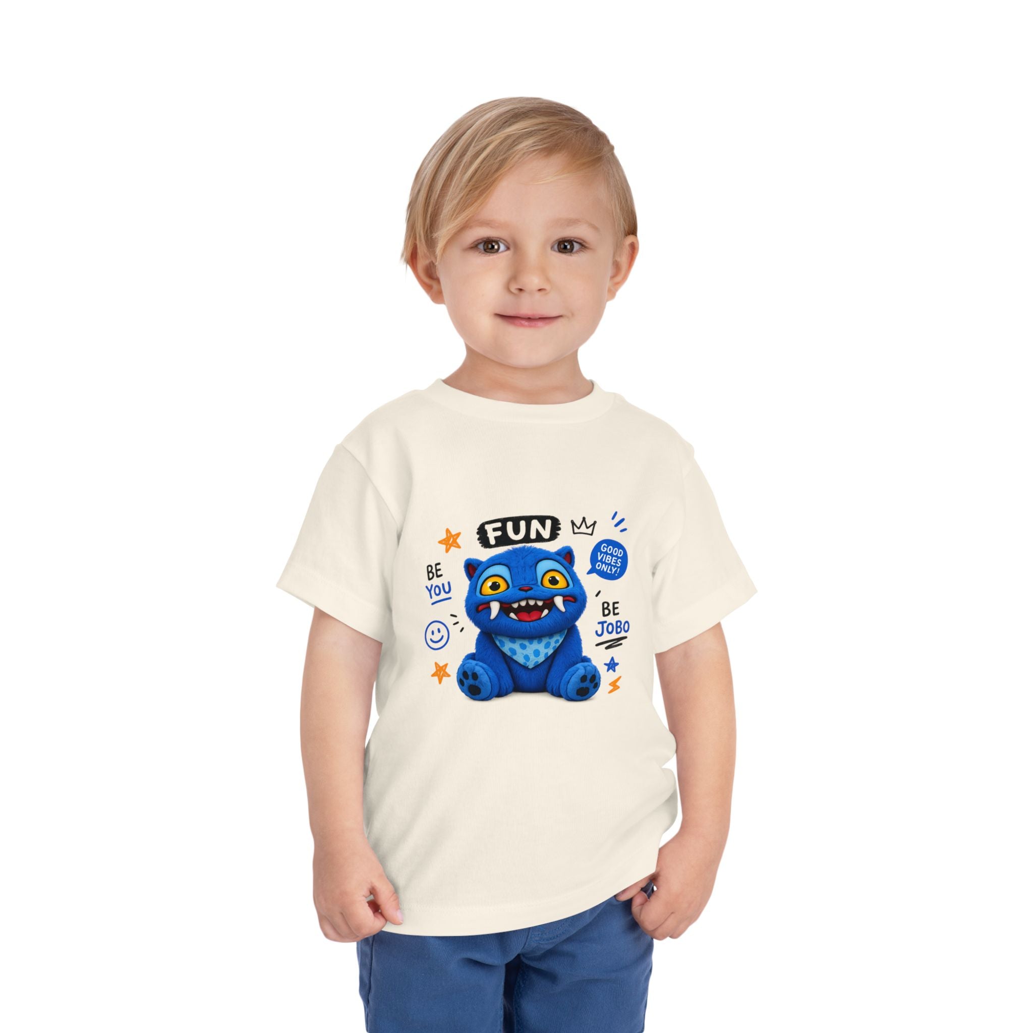 Fun Blue Monster Toddler Tee — "Be You Be Jobo" Graphic Shirt