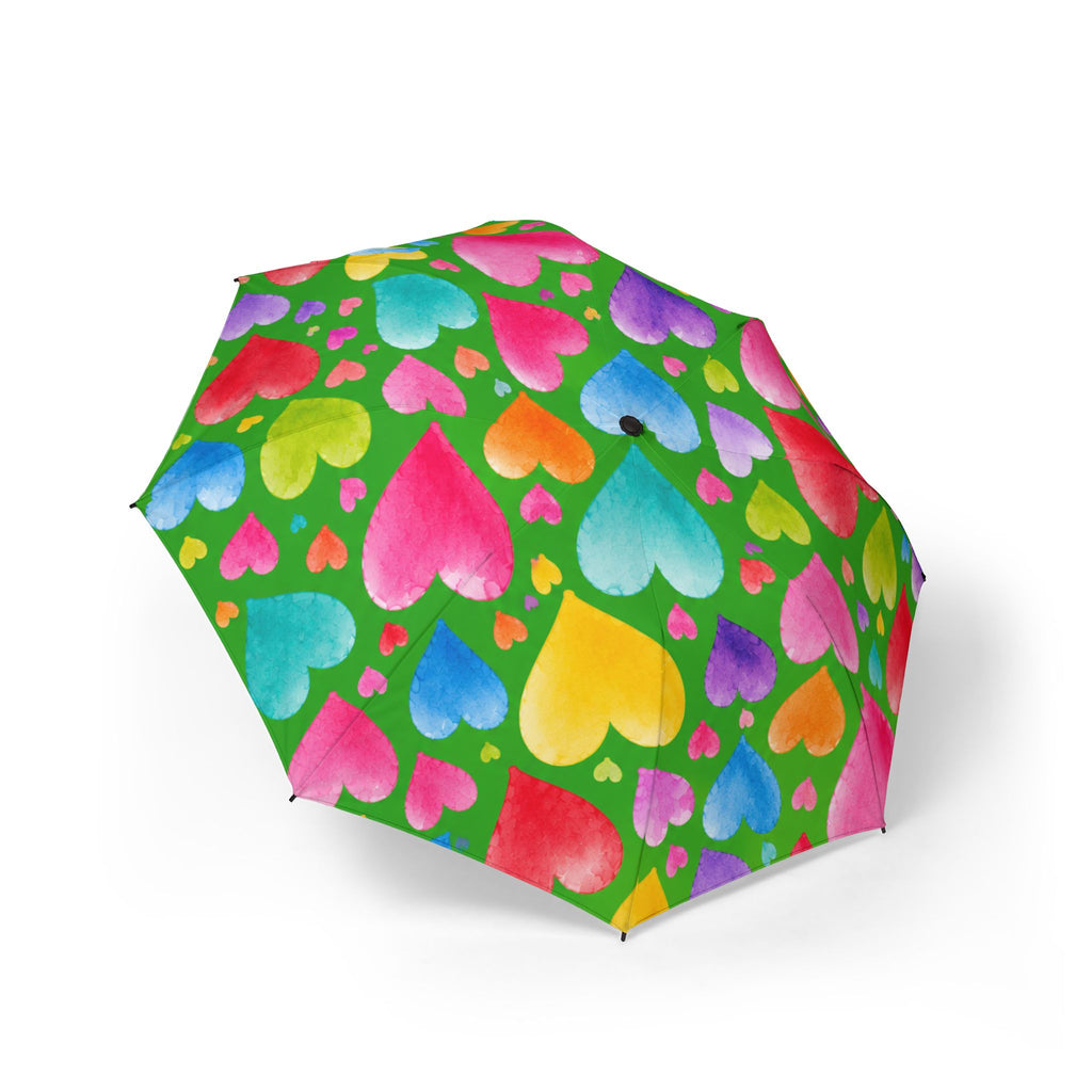 Foldable Umbrella — Colorful Watercolor Hearts Rain Umbrella