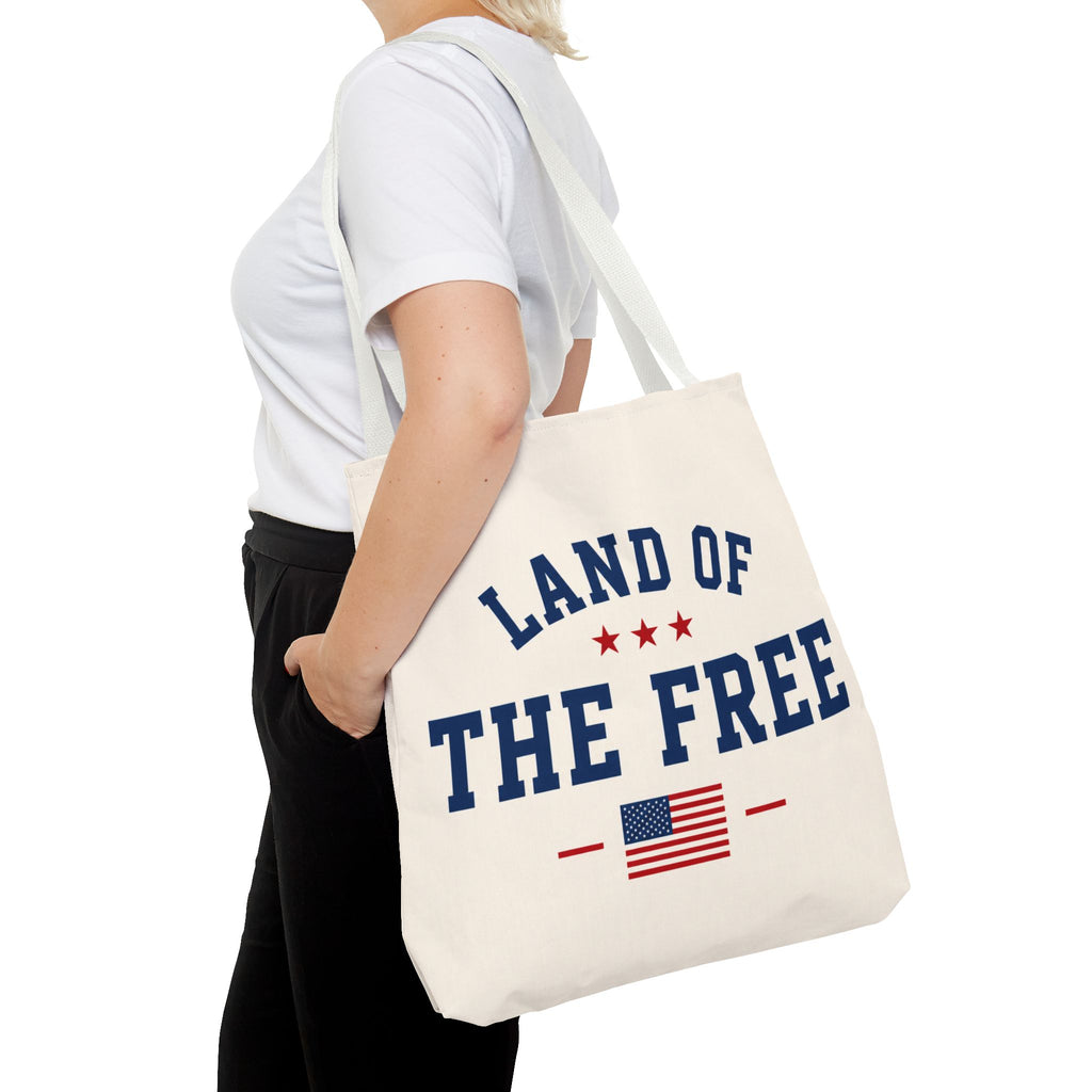 Land of the Free Canvas Tote Bag | Patriotic USA Tote | Reusable Cotton Shopping Bag | American Flag Gift | Everyday Beach Tote