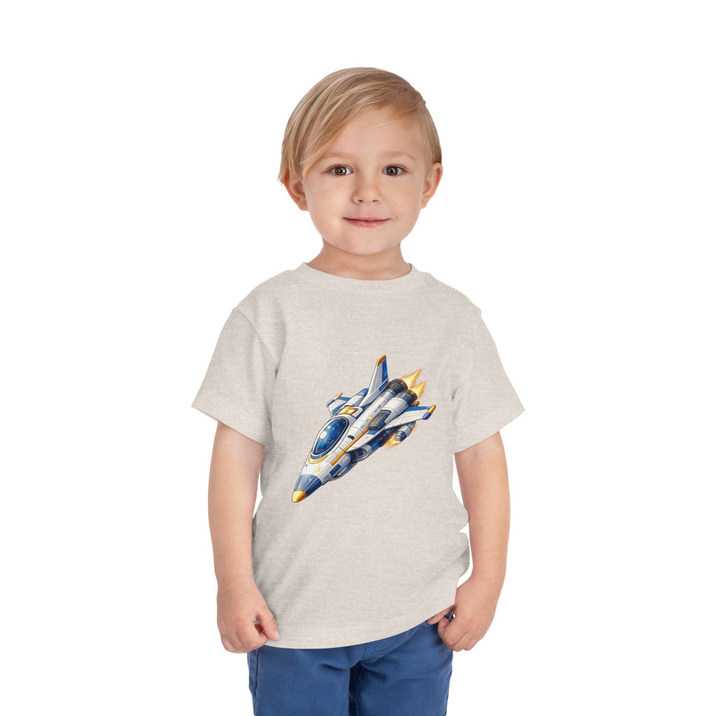Toddler Tee — Blue & Yellow Spaceship Rocket Graphic