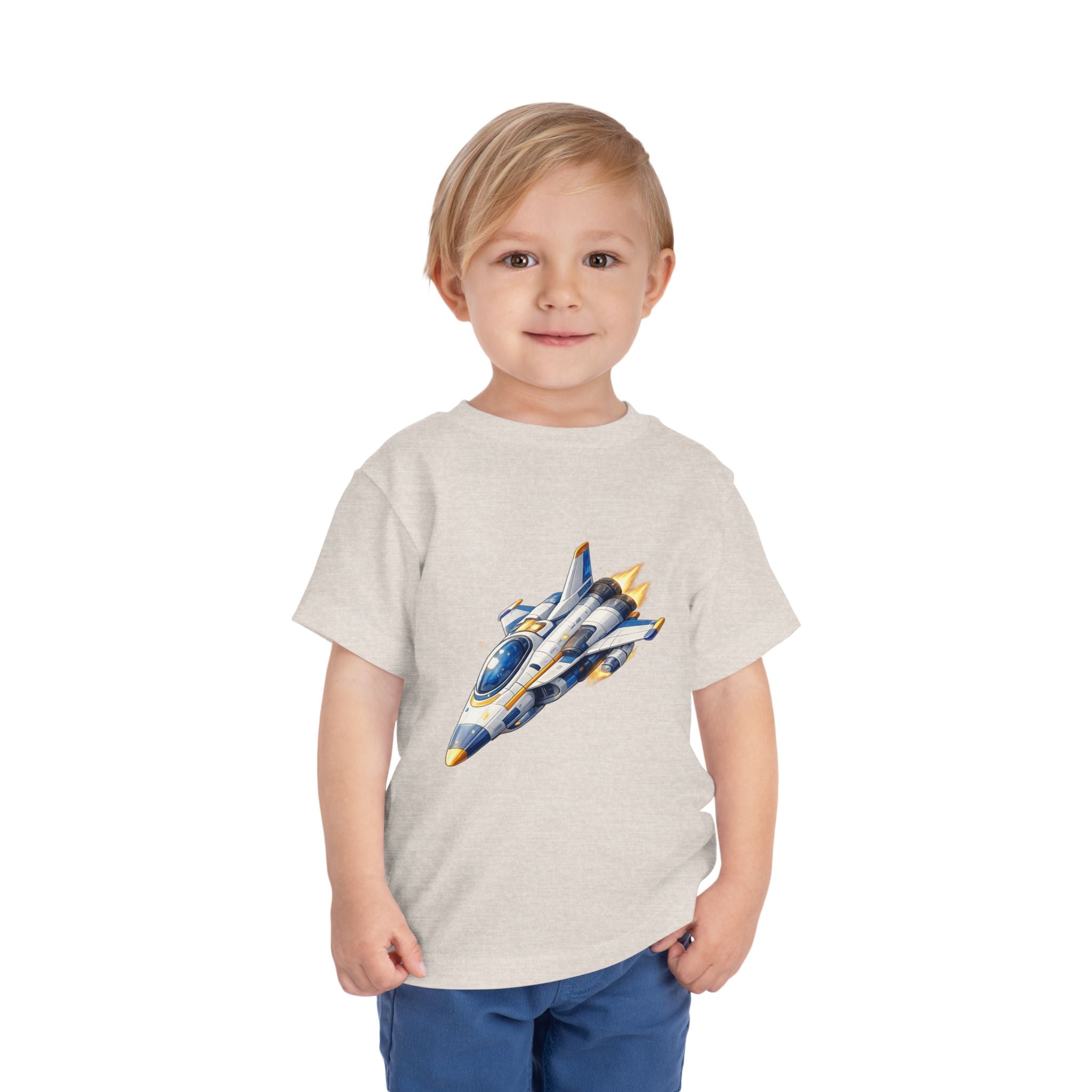 Toddler Tee — Blue & Yellow Spaceship Rocket Graphic