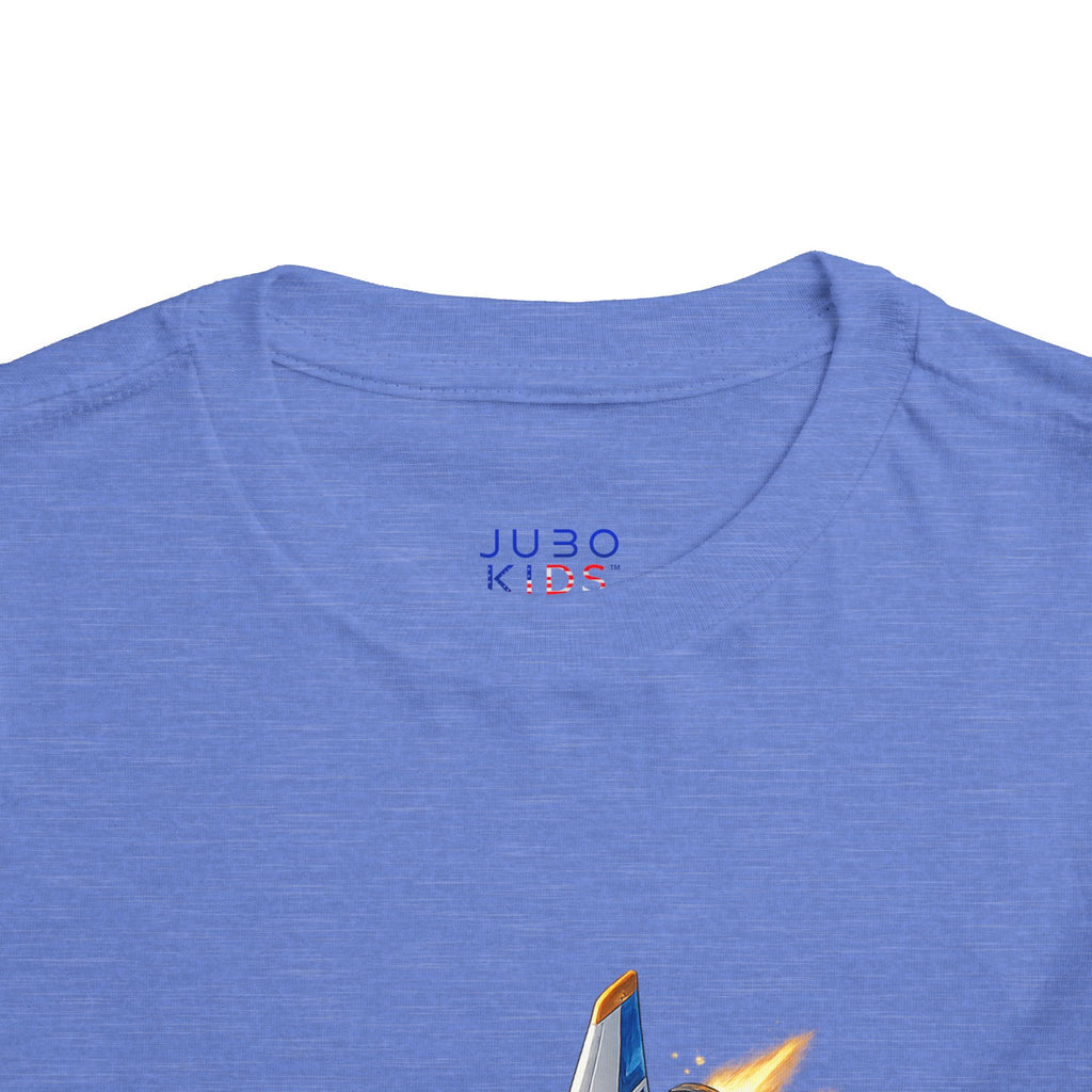 Toddler Tee — Blue & Yellow Spaceship Rocket Graphic