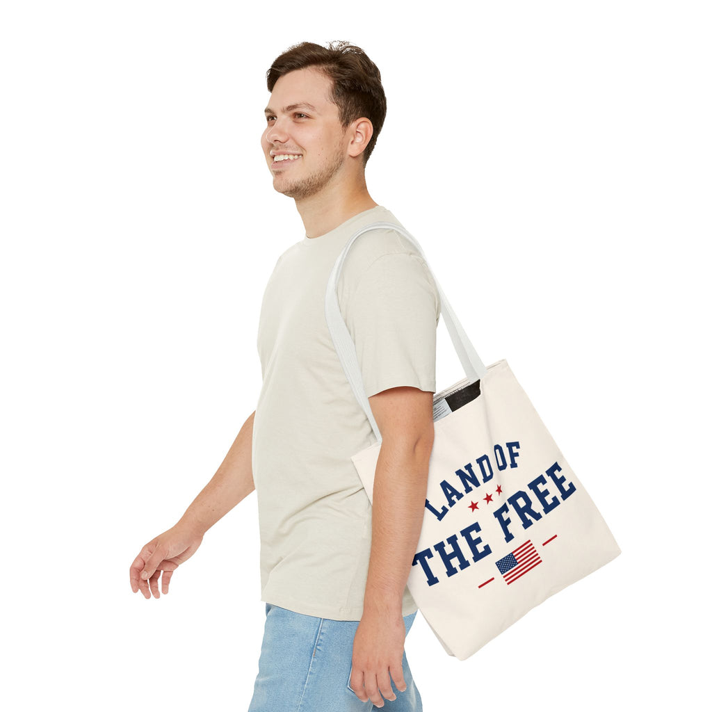 Land of the Free Canvas Tote Bag | Patriotic USA Tote | Reusable Cotton Shopping Bag | American Flag Gift | Everyday Beach Tote
