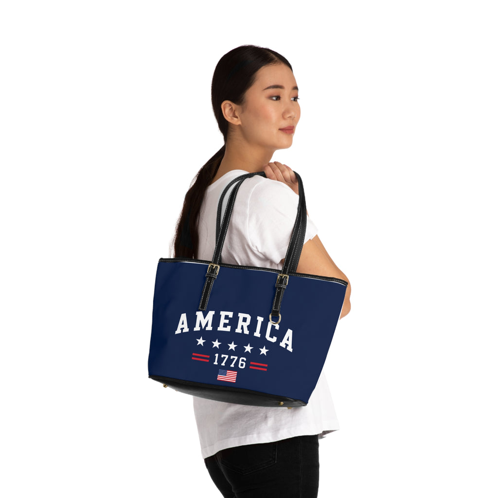 America 1776 PU Leather Shoulder Bag – Patriotic Tote with Stars & Flag