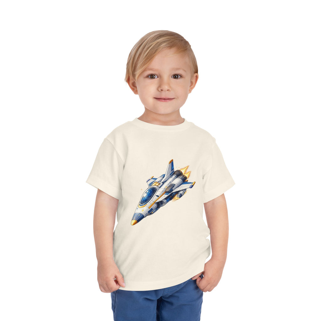 Toddler Tee — Blue & Yellow Spaceship Rocket Graphic