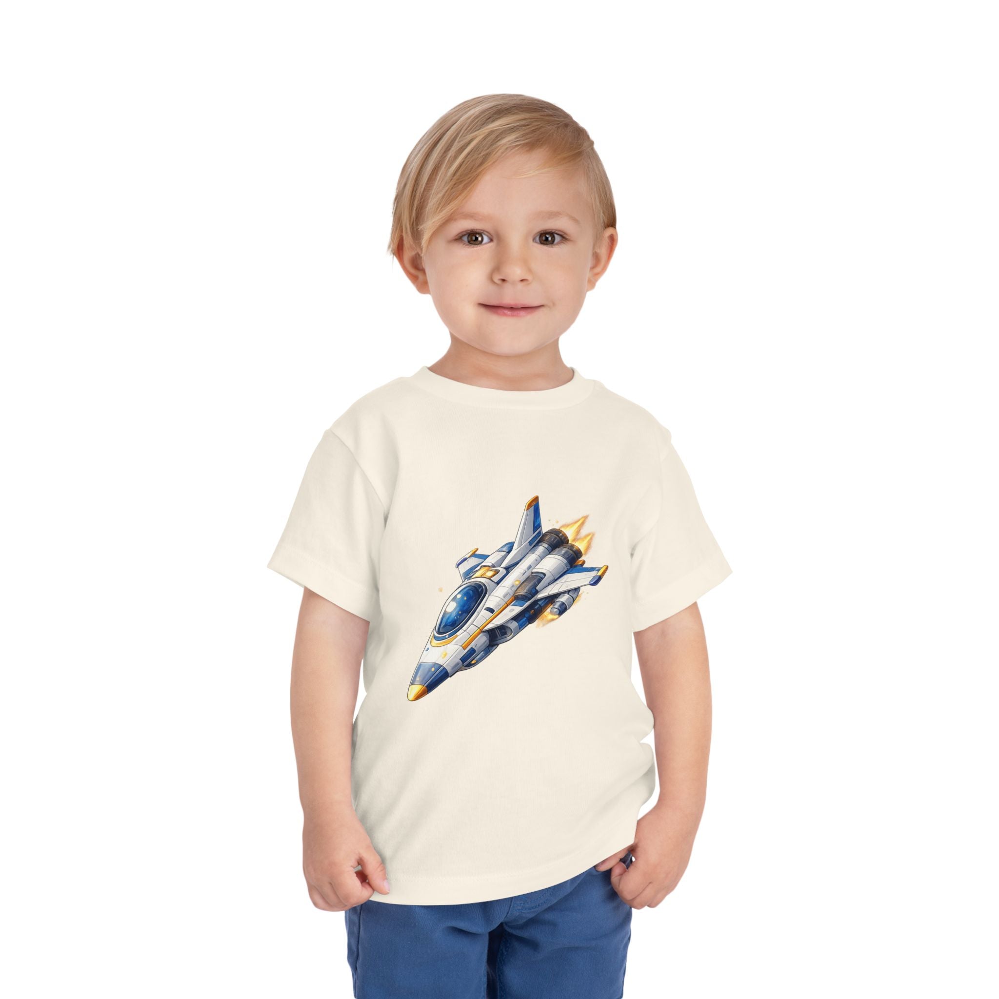 Toddler Tee — Blue & Yellow Spaceship Rocket Graphic
