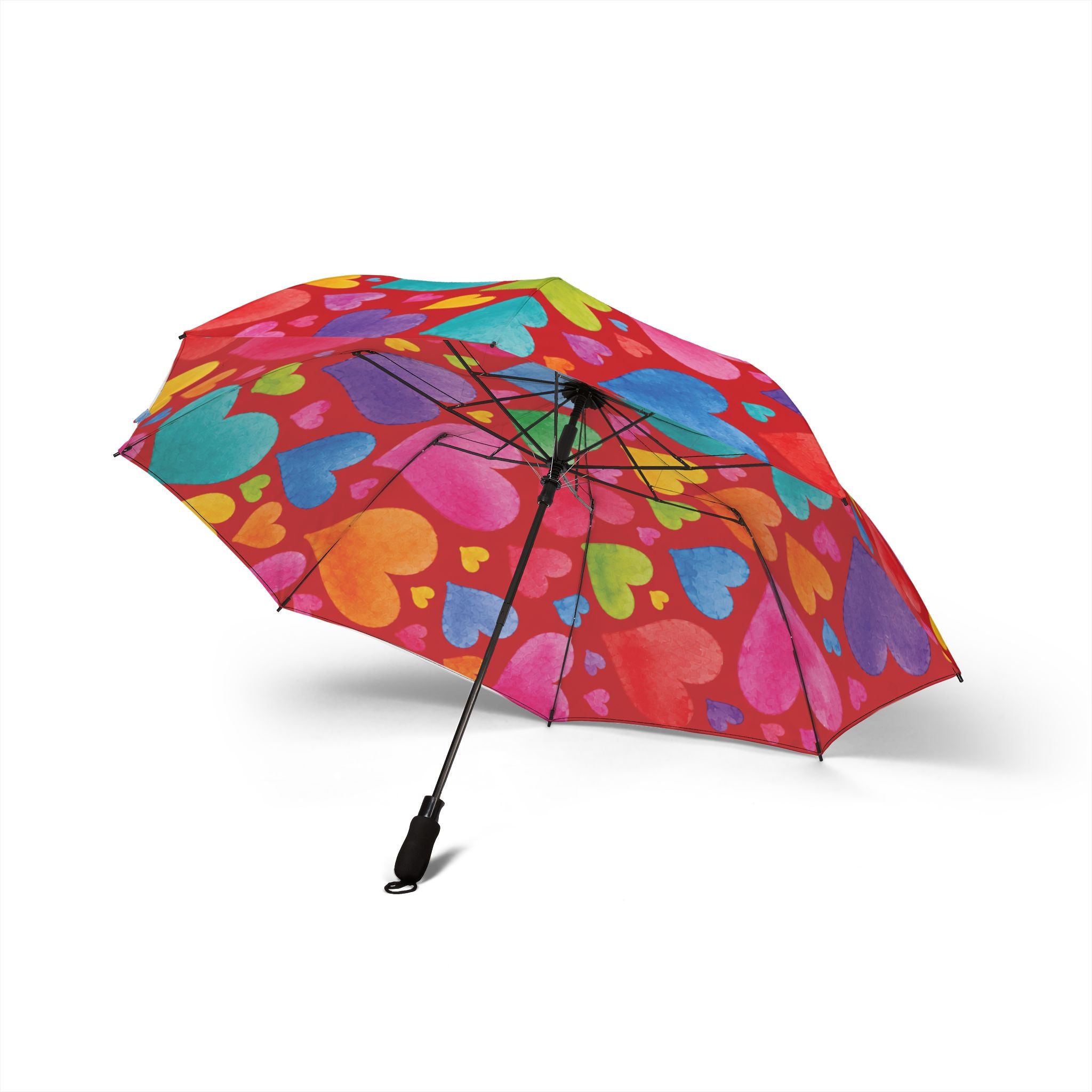 Foldable Umbrella — Colorful Heart Pattern Semi-Automatic Compact Umbrella for Rainy Days, Travel & Gifts