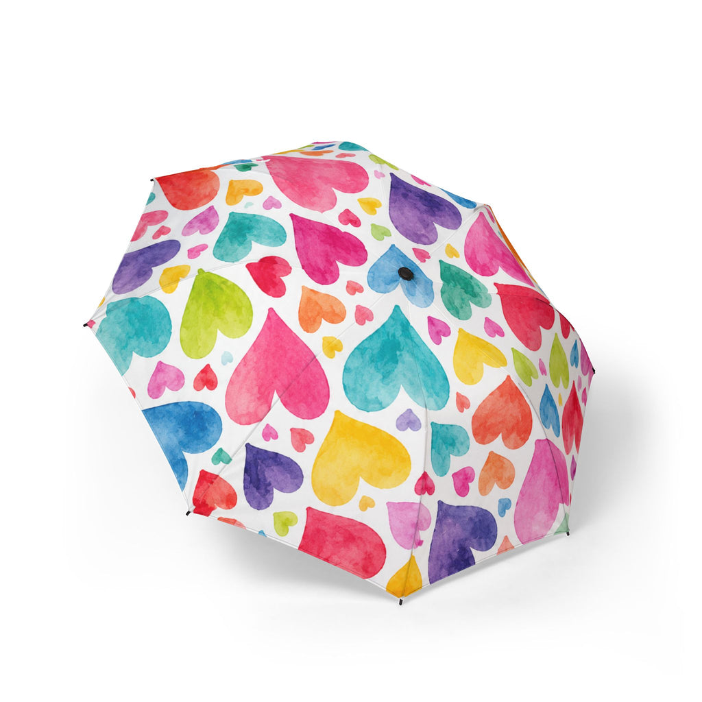 Foldable Umbrella – Colorful Watercolor Hearts Semi-Automatic Travel Umbrella