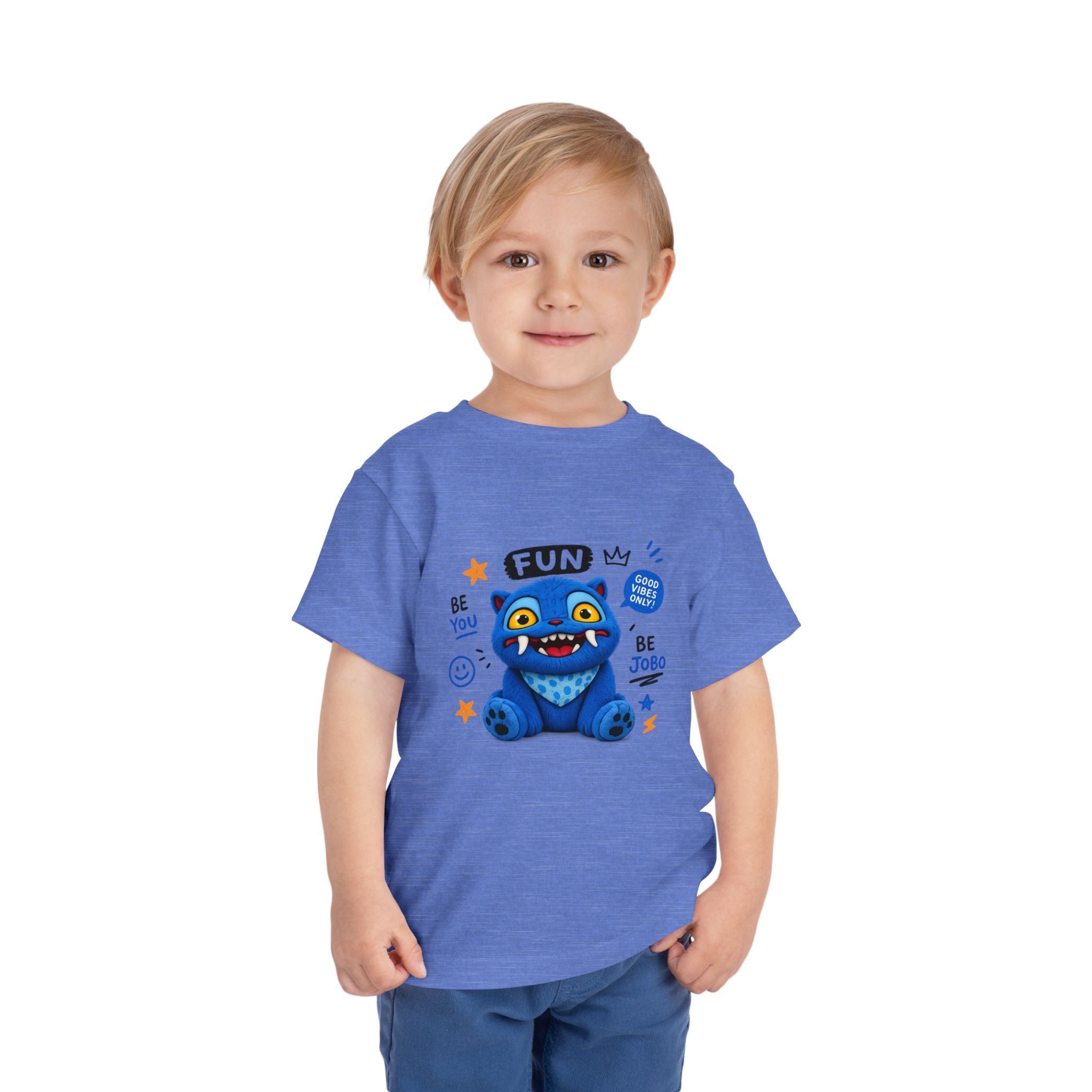 Fun Blue Monster Toddler Tee — "Be You Be Jobo" Graphic Shirt
