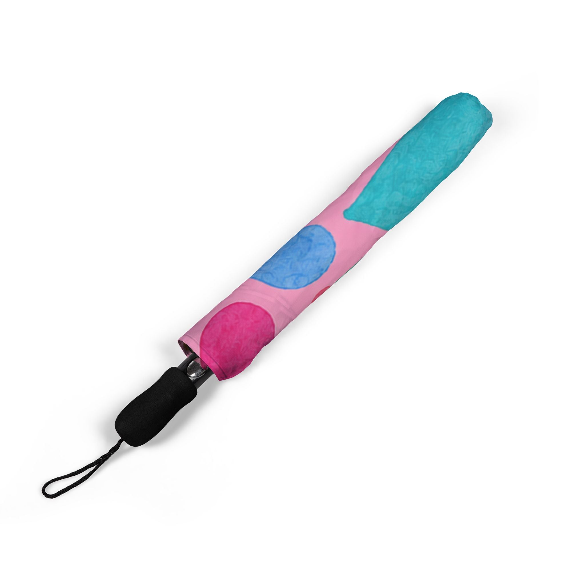 Foldable Umbrella — Colorful Watercolor Heart Print Compact Travel Umbrella