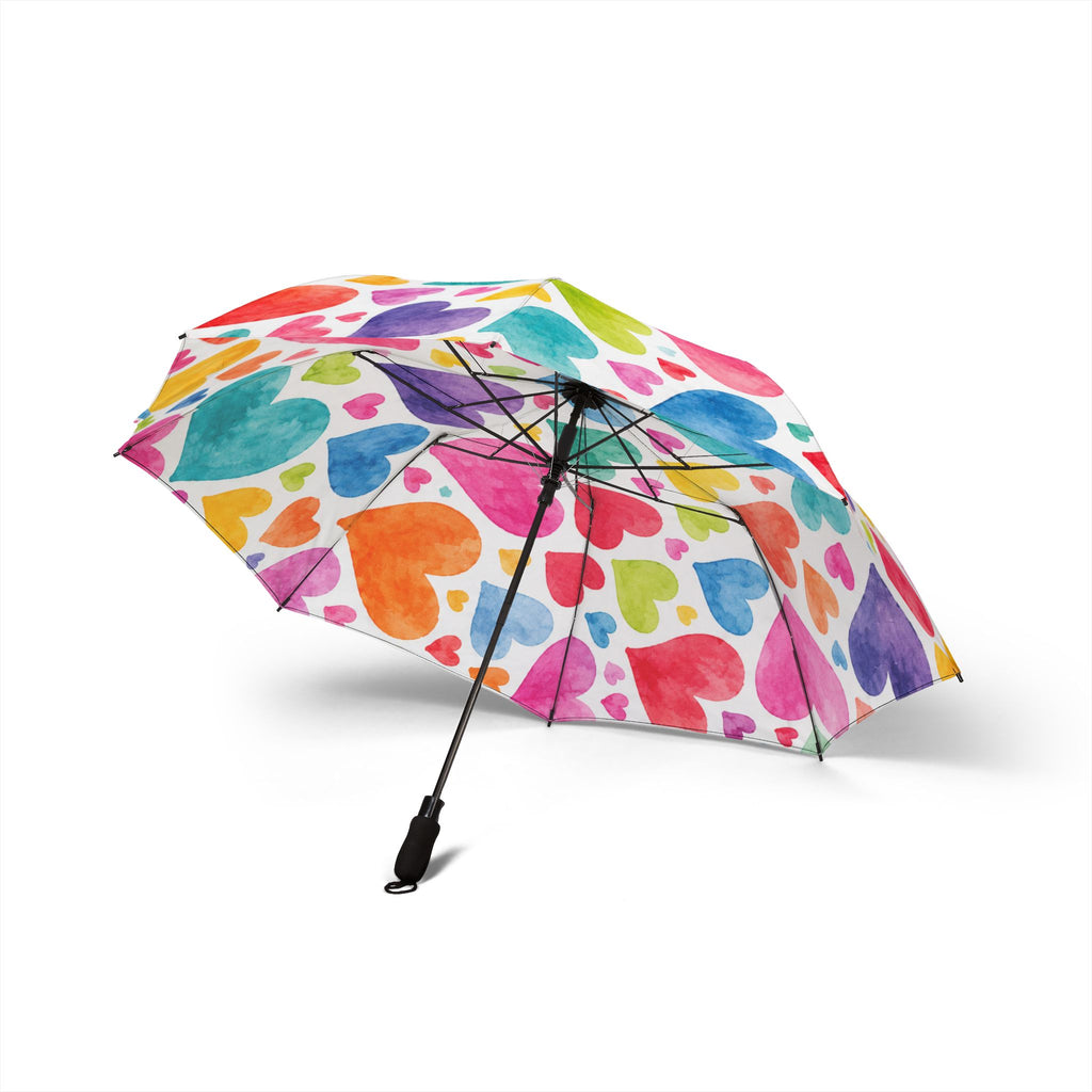 Foldable Umbrella – Colorful Watercolor Hearts Semi-Automatic Travel Umbrella