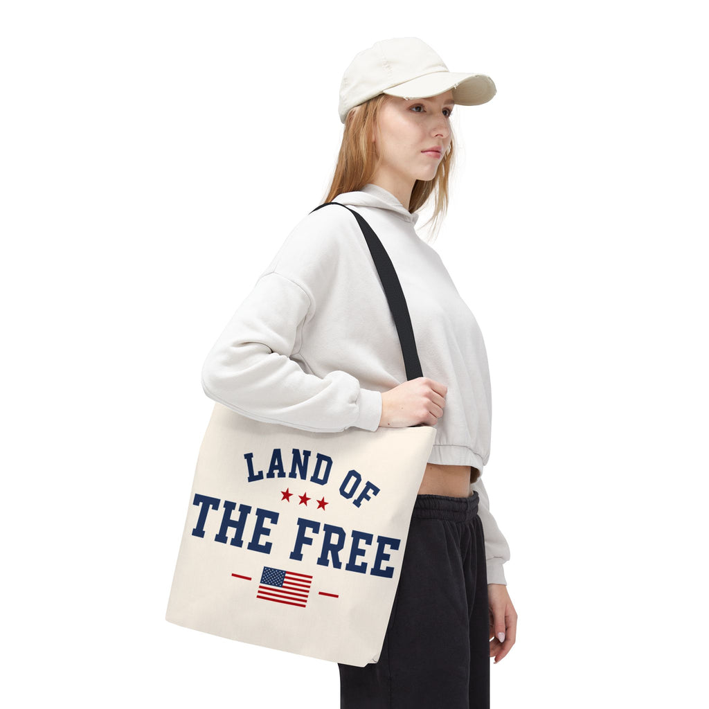 Land of the Free Canvas Tote Bag | Patriotic USA Tote | Reusable Cotton Shopping Bag | American Flag Gift | Everyday Beach Tote