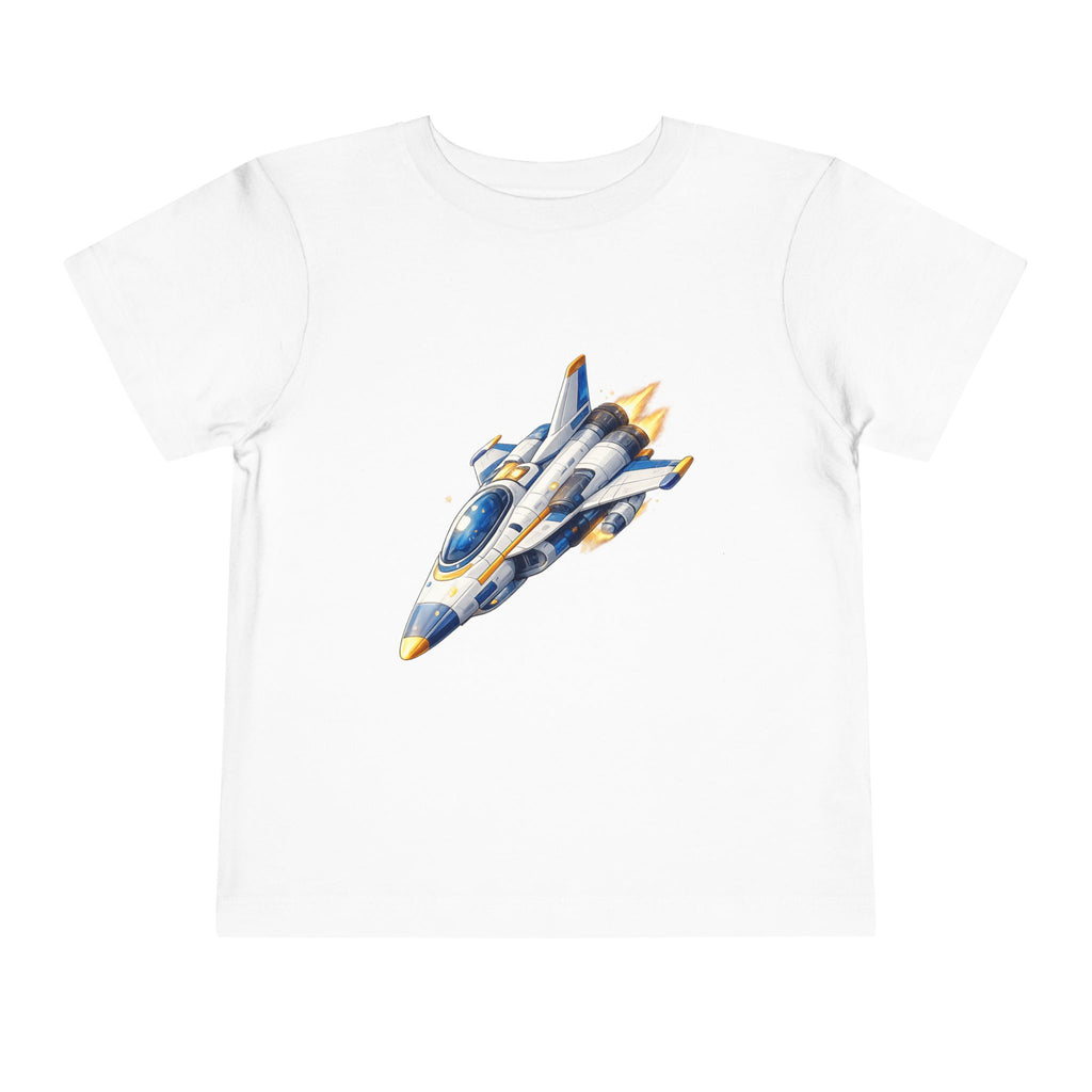 Toddler Tee — Blue & Yellow Spaceship Rocket Graphic