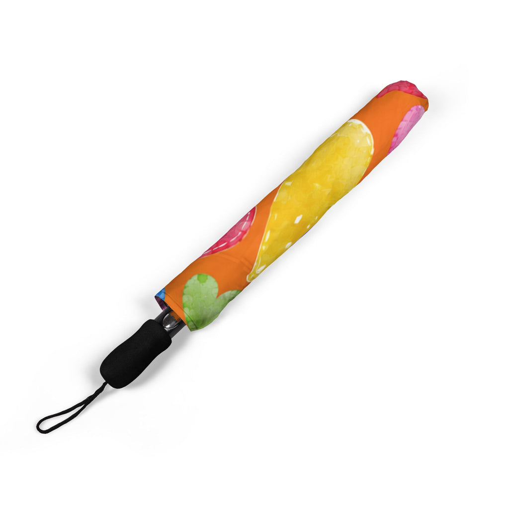 Colorful Heart Print Foldable Umbrella — Semi-Automatic Travel Rain Sun Umbrella