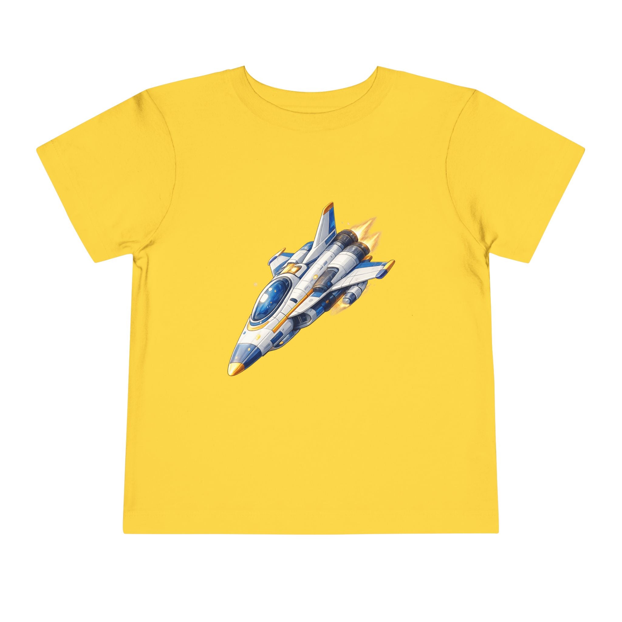 Toddler Tee — Blue & Yellow Spaceship Rocket Graphic