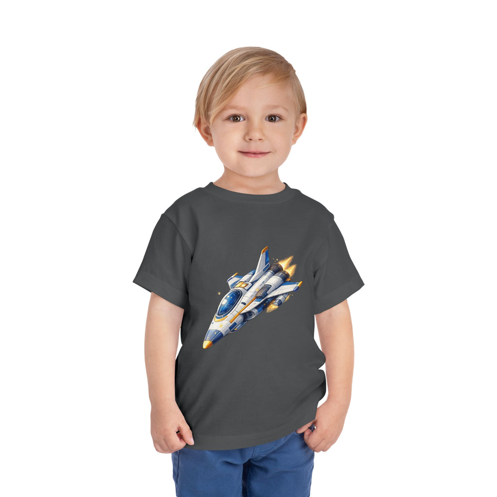 Toddler Tee — Blue & Yellow Spaceship Rocket Graphic