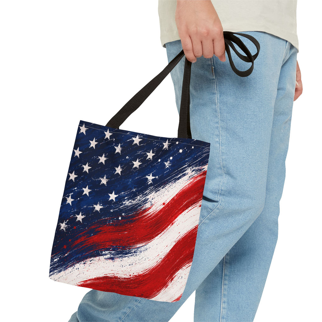 American Flag Tote Bag — Patriotic Stars & Stripes All-Over Print Tote