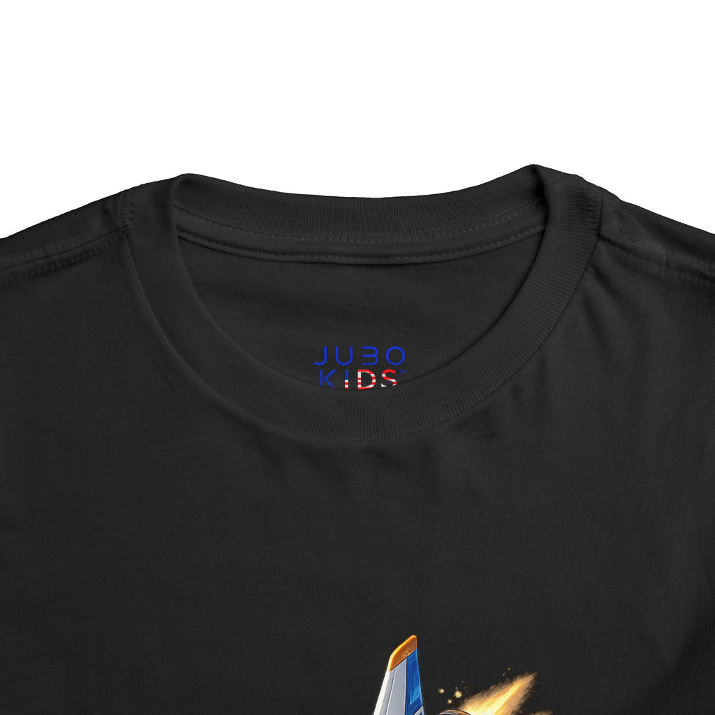 Toddler Tee — Blue & Yellow Spaceship Rocket Graphic