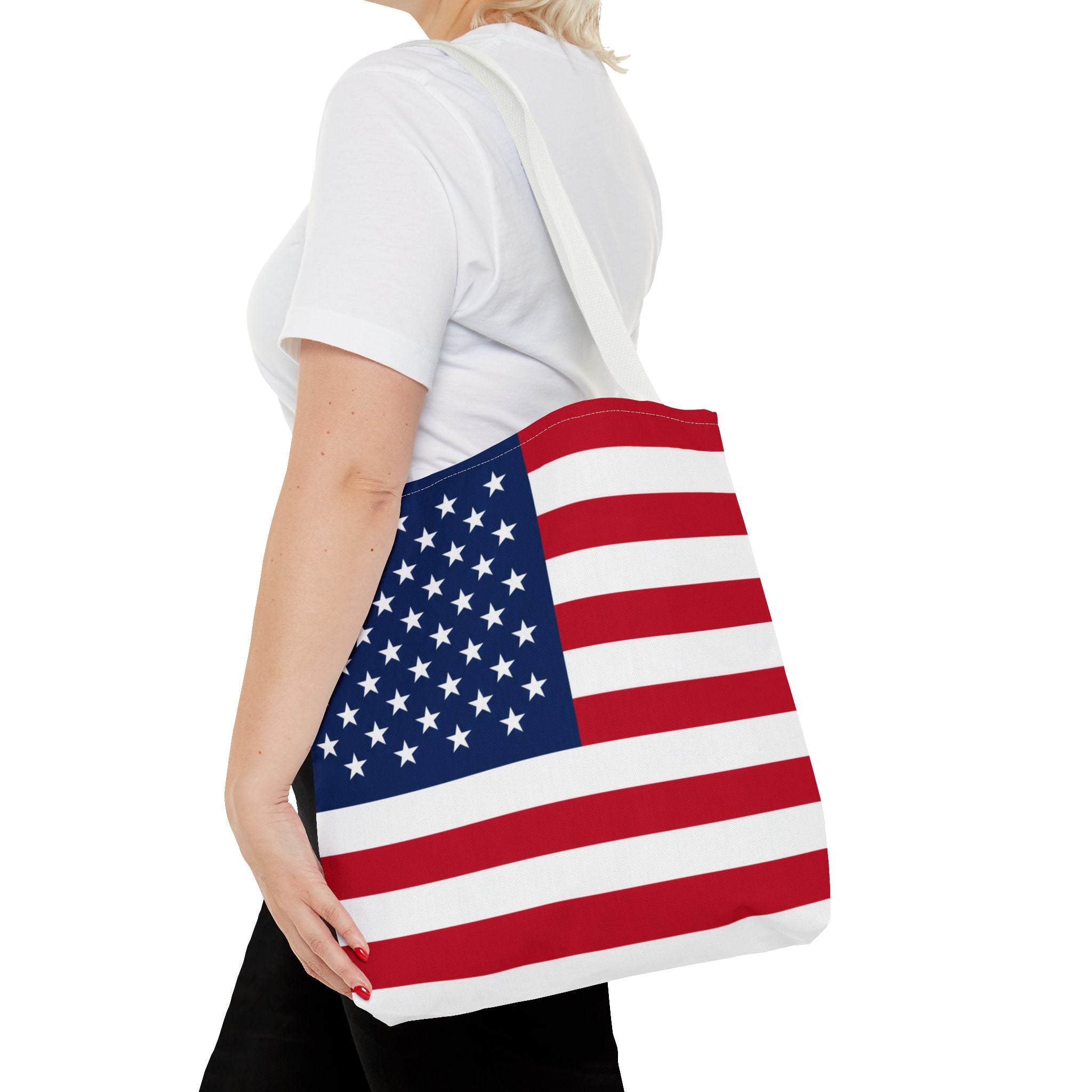 Stars & Stripes Canvas Tote Bag | American Flag Tote | Patriotic Cotton Shopping Bag | Reusable Beach Tote | USA Gift