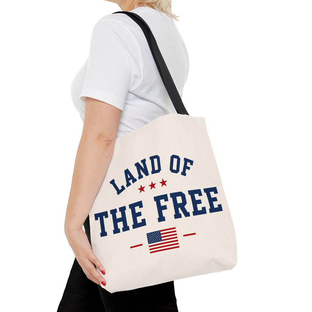 Land of the Free Canvas Tote Bag | Patriotic USA Tote | Reusable Cotton Shopping Bag | American Flag Gift | Everyday Beach Tote