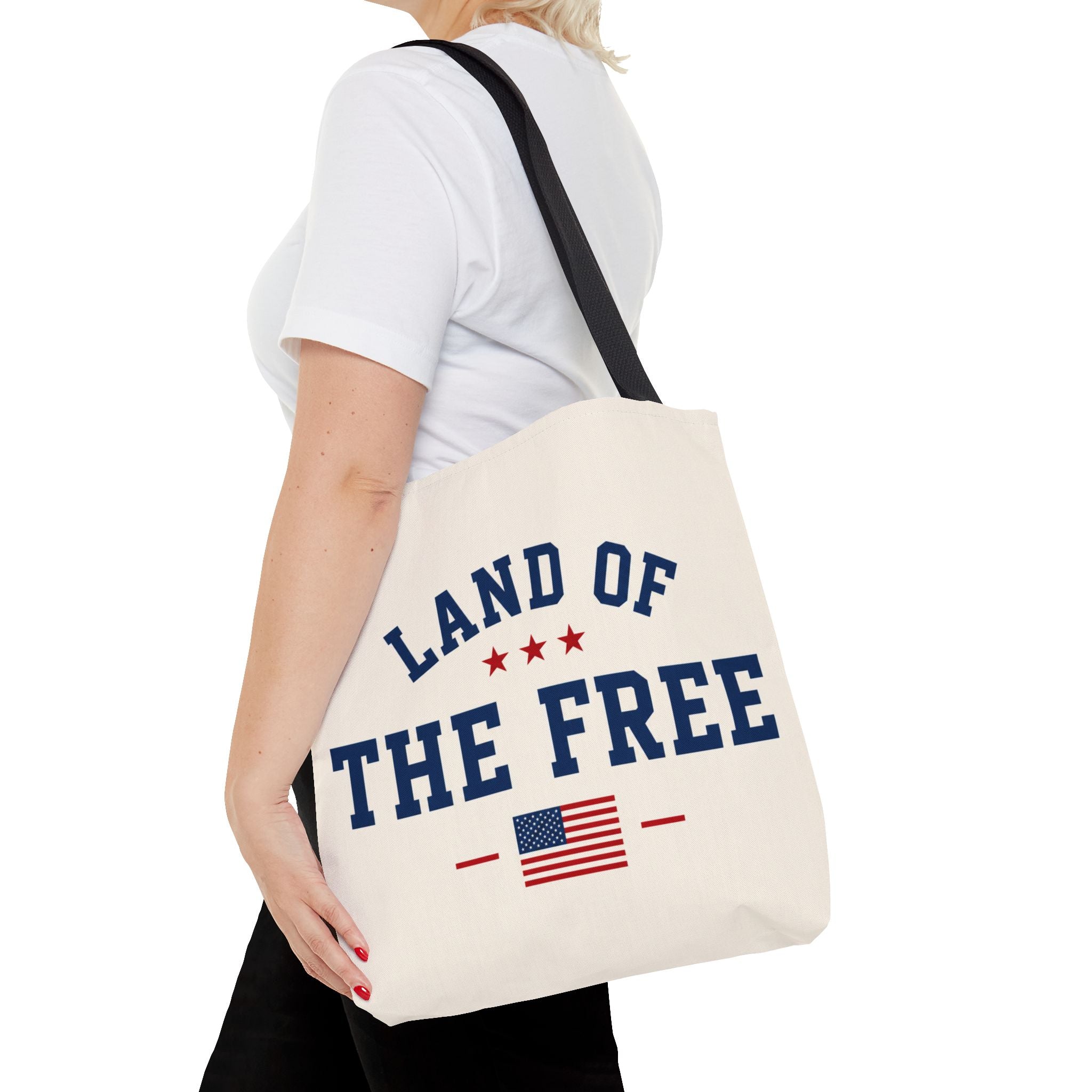 Land of the Free Canvas Tote Bag | Patriotic USA Tote | Reusable Cotton Shopping Bag | American Flag Gift | Everyday Beach Tote