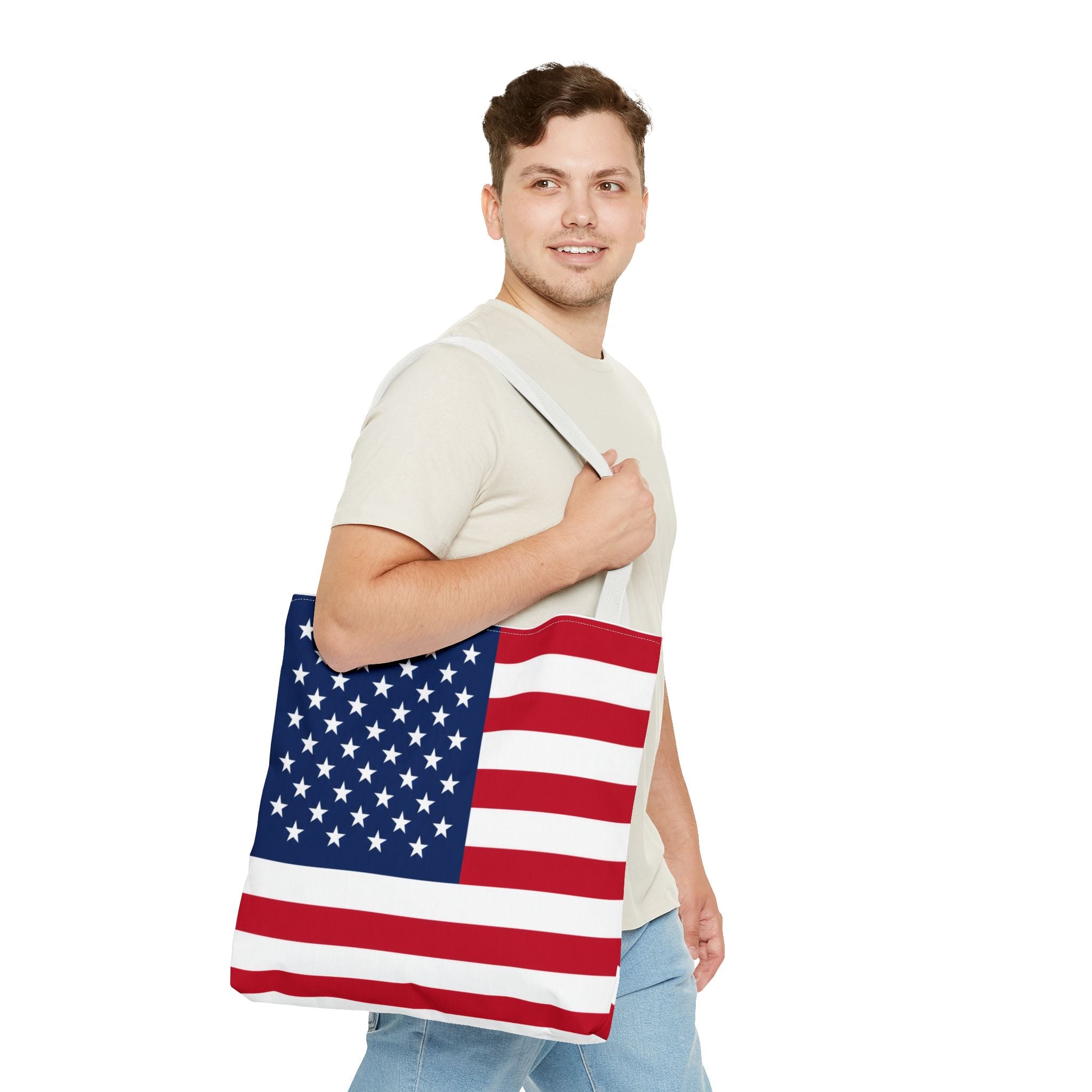Stars & Stripes Canvas Tote Bag | American Flag Tote | Patriotic Cotton Shopping Bag | Reusable Beach Tote | USA Gift