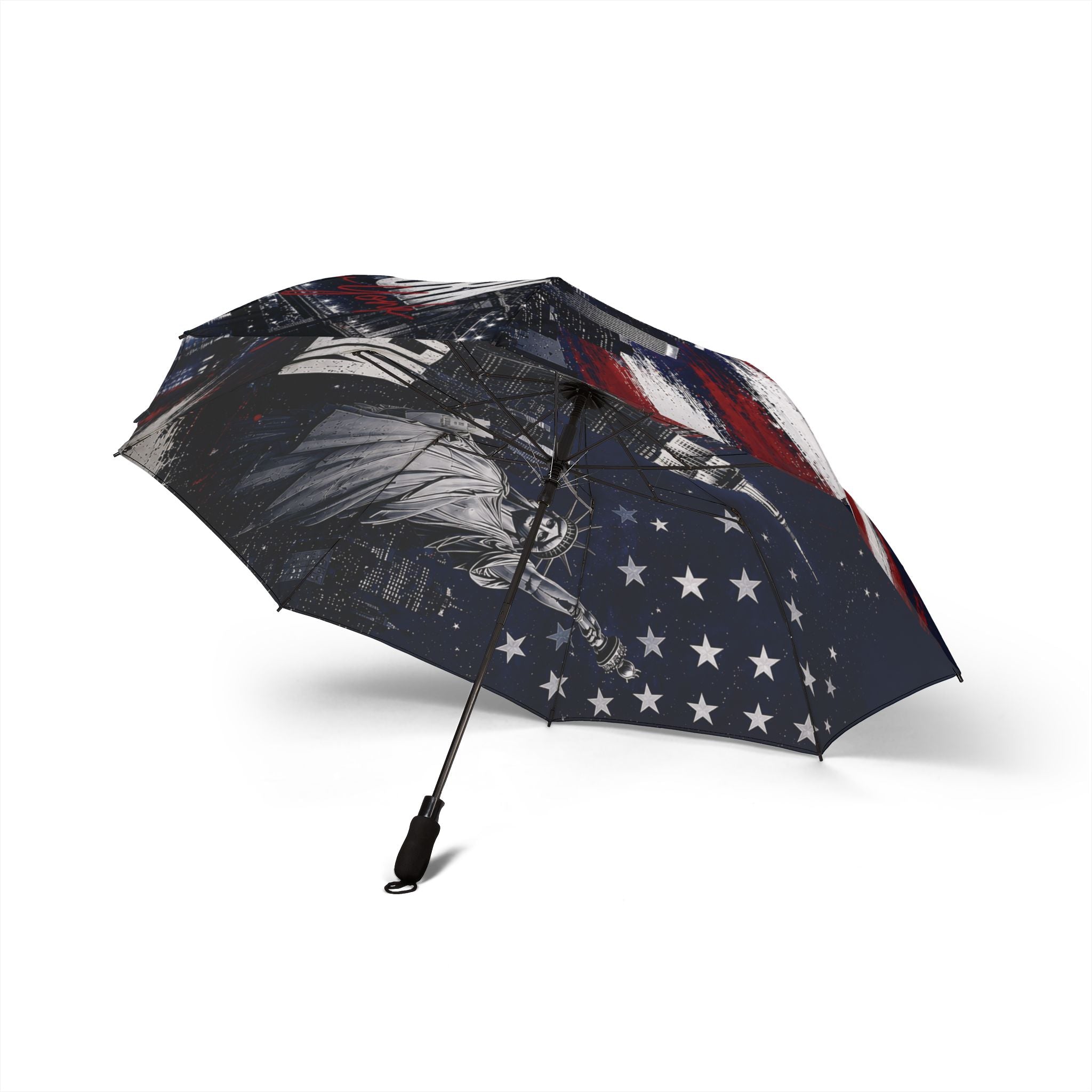 New York Flag Skyline Foldable Umbrella — Semi-Automatic Compact Travel Umbrella
