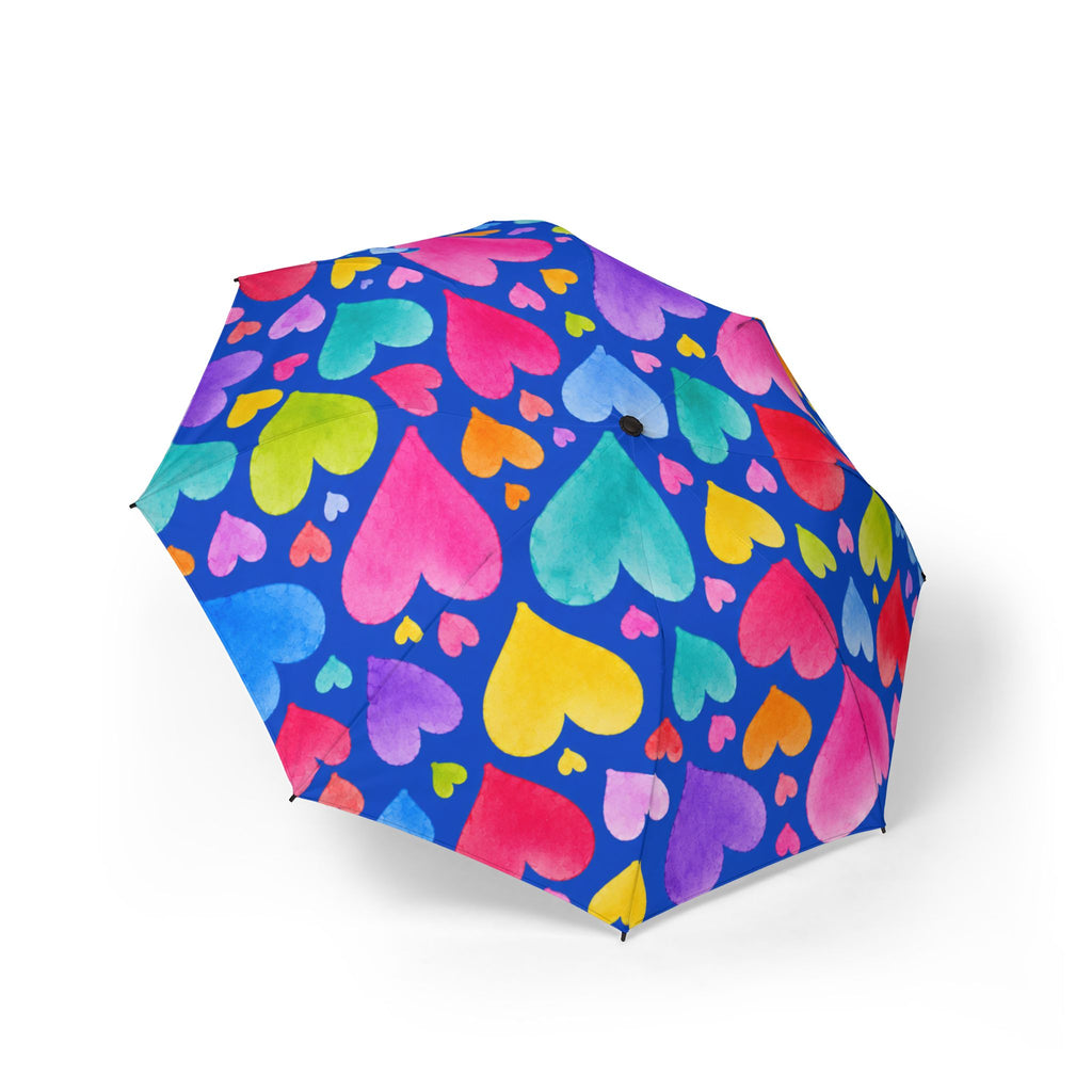 Compact Foldable Umbrella — Colorful Heart Print Semi-Automatic Travel Umbrella