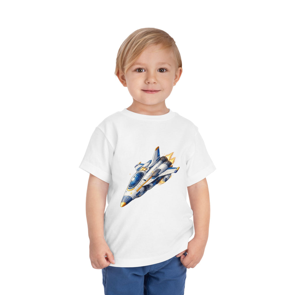 Toddler Tee — Blue & Yellow Spaceship Rocket Graphic