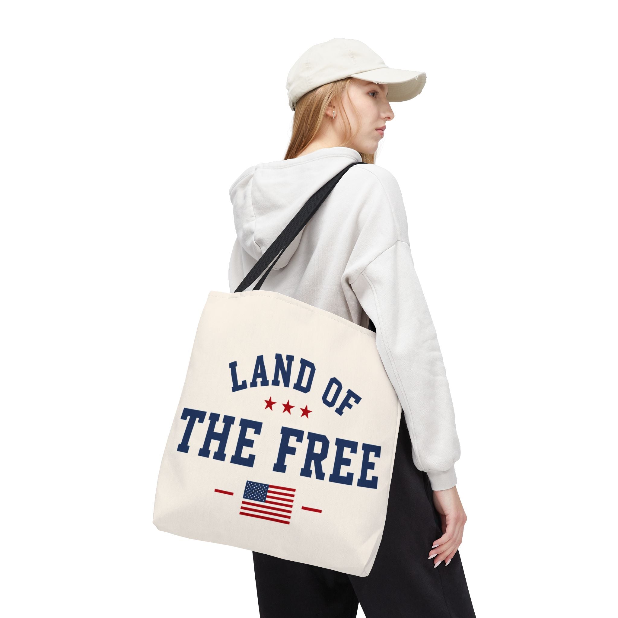 Land of the Free Canvas Tote Bag | Patriotic USA Tote | Reusable Cotton Shopping Bag | American Flag Gift | Everyday Beach Tote