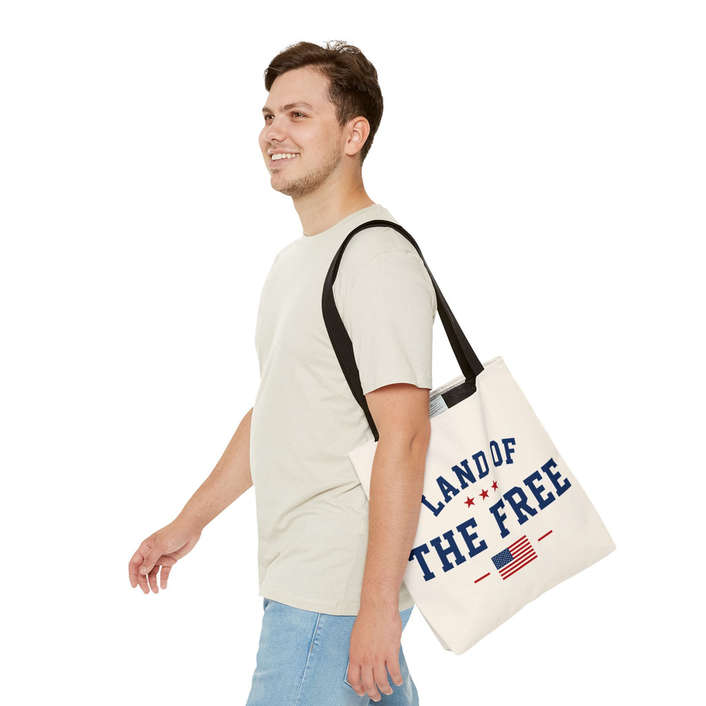 Land of the Free Canvas Tote Bag | Patriotic USA Tote | Reusable Cotton Shopping Bag | American Flag Gift | Everyday Beach Tote