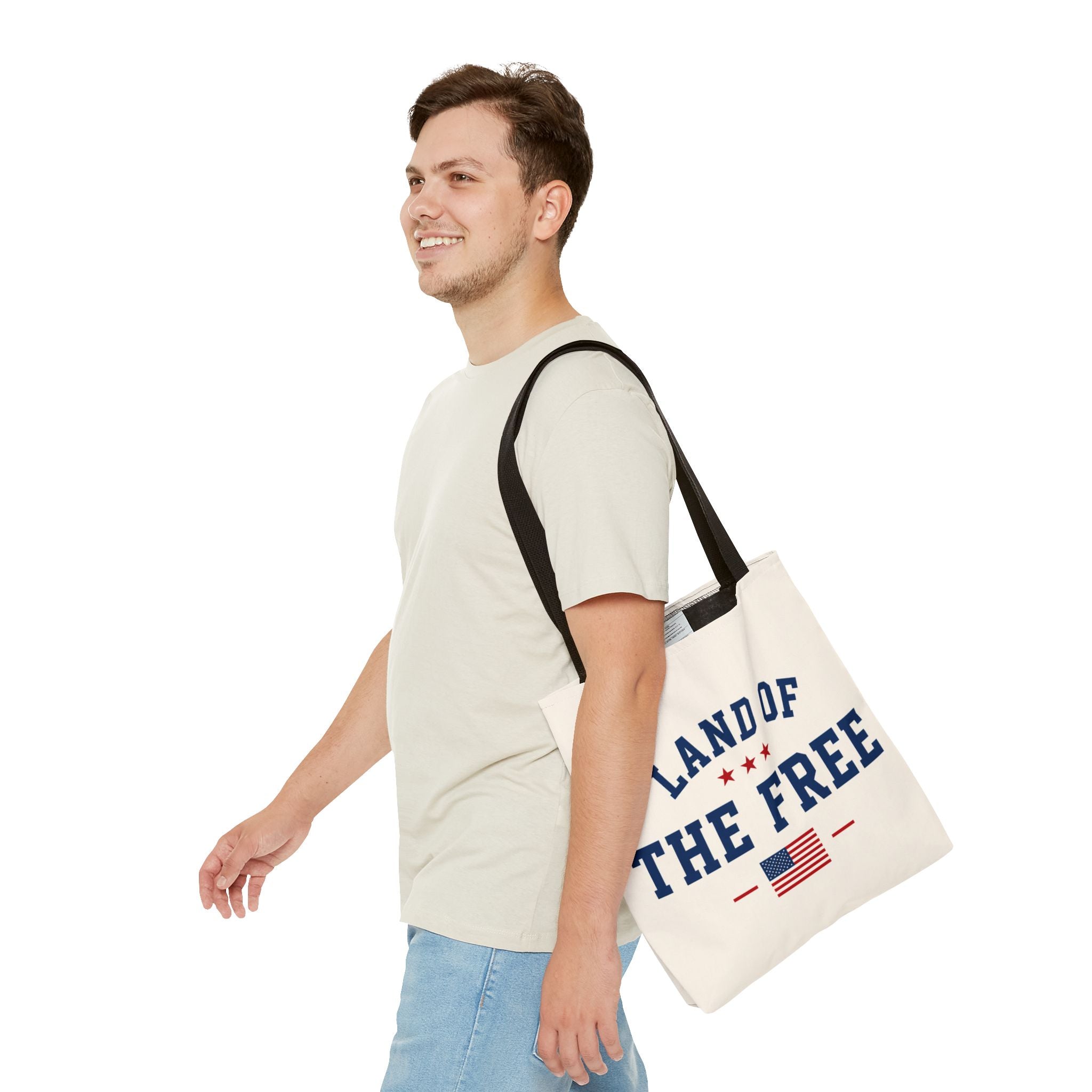Land of the Free Canvas Tote Bag | Patriotic USA Tote | Reusable Cotton Shopping Bag | American Flag Gift | Everyday Beach Tote