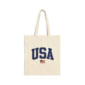USA Canvas Tote Bag — Patriotic Cotton Grocery & Beach Tote with American Flag