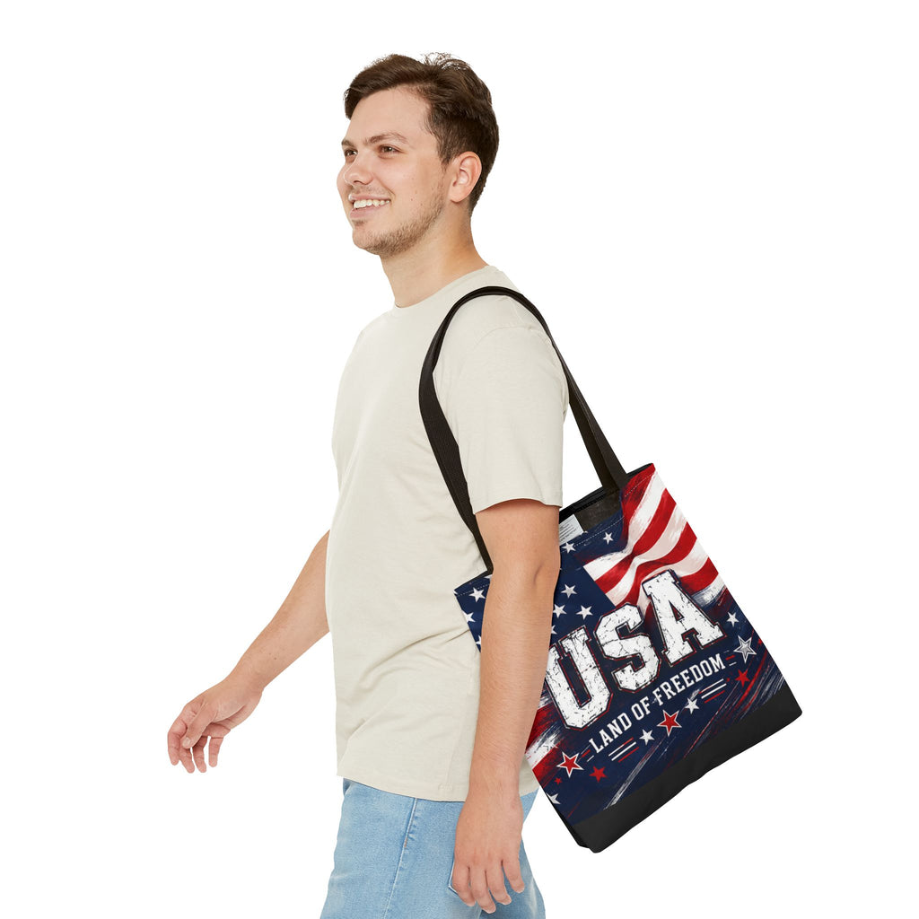 Land of the Free Canvas Tote Bag | Patriotic USA Tote | American Flag Gift