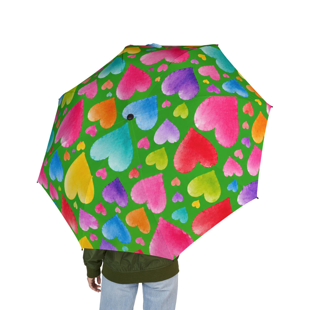 Foldable Umbrella — Colorful Watercolor Hearts Rain Umbrella