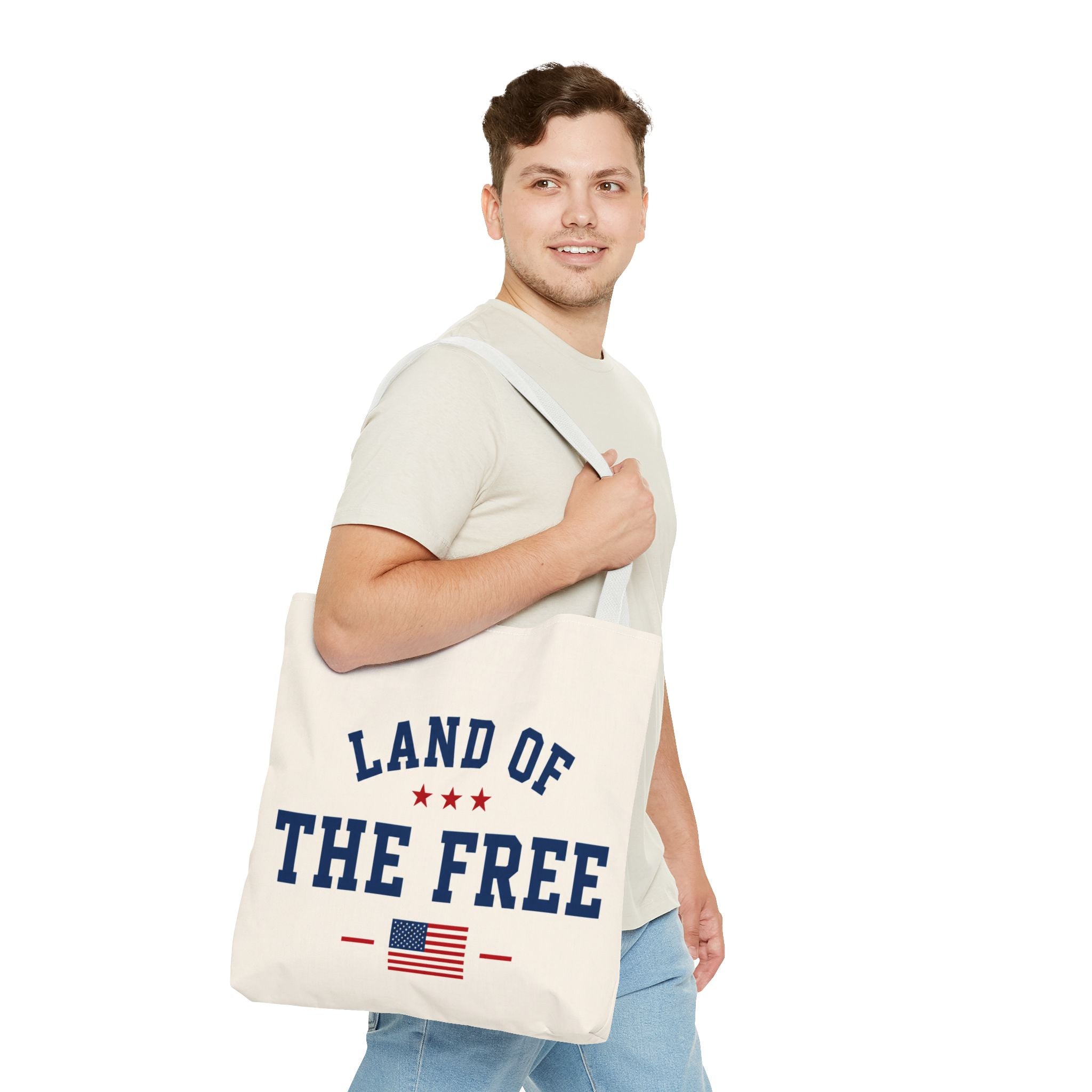 Land of the Free Canvas Tote Bag | Patriotic USA Tote | Reusable Cotton Shopping Bag | American Flag Gift | Everyday Beach Tote
