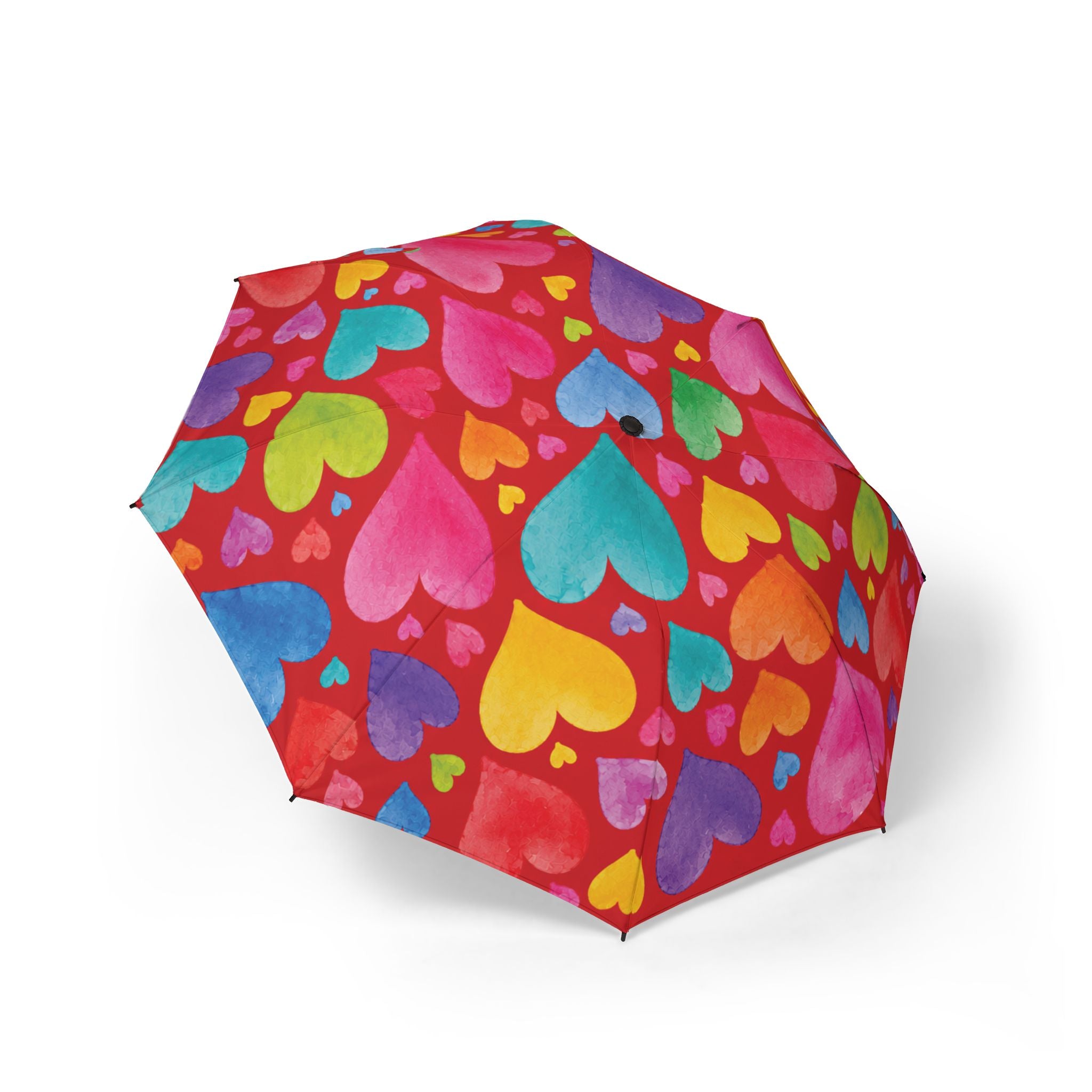 Foldable Umbrella — Colorful Heart Pattern Semi-Automatic Compact Umbrella for Rainy Days, Travel & Gifts