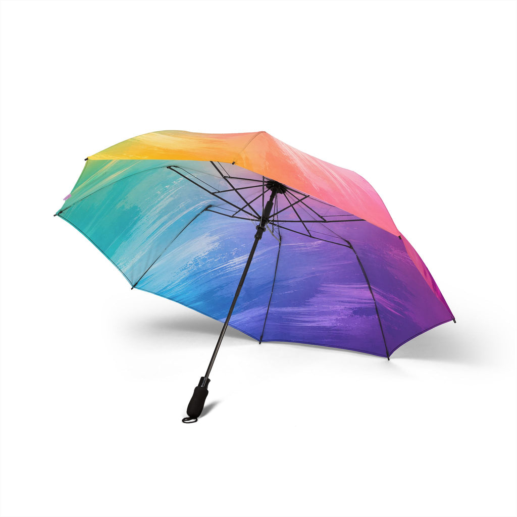 Compact Semi-Automatic Foldable Umbrella — Rainbow Gradient Travel Umbrella