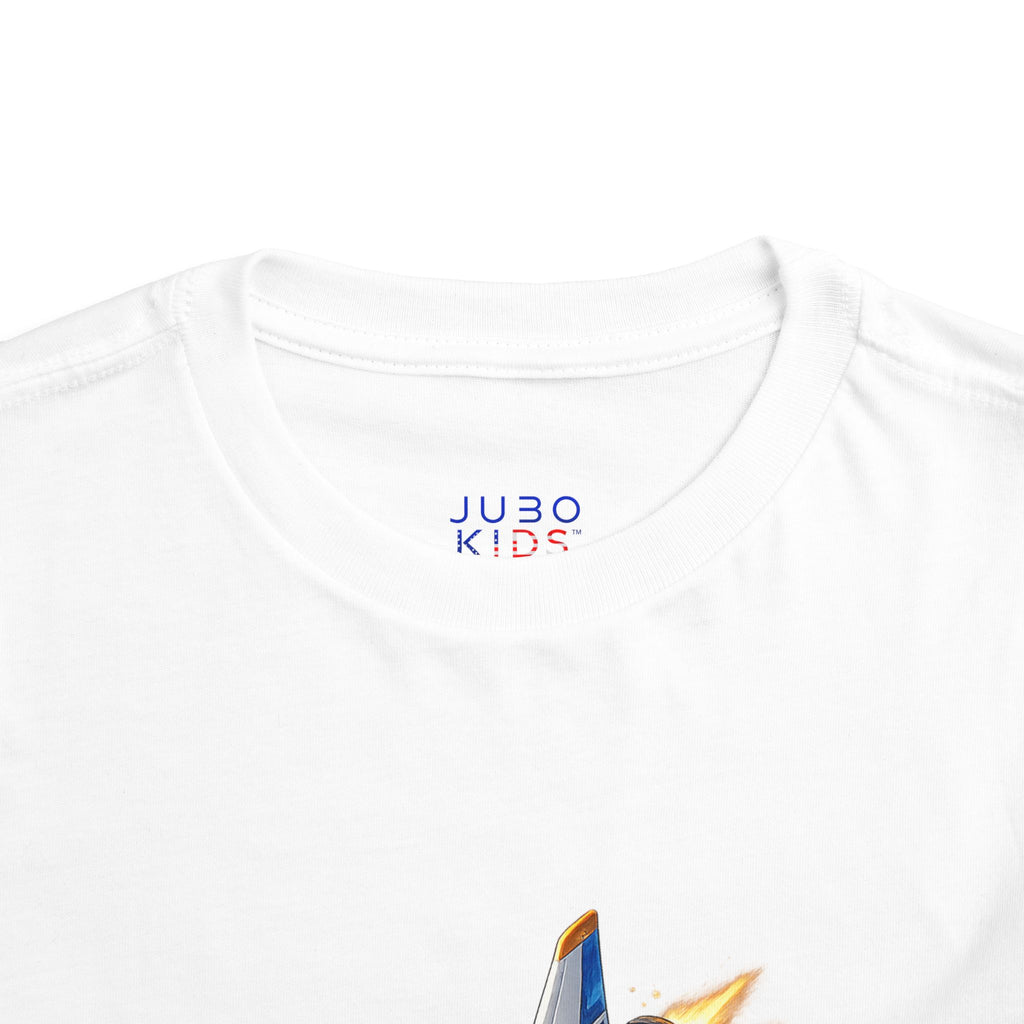 Toddler Tee — Blue & Yellow Spaceship Rocket Graphic