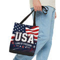 Land of the Free Canvas Tote Bag | Patriotic USA Tote | American Flag Gift
