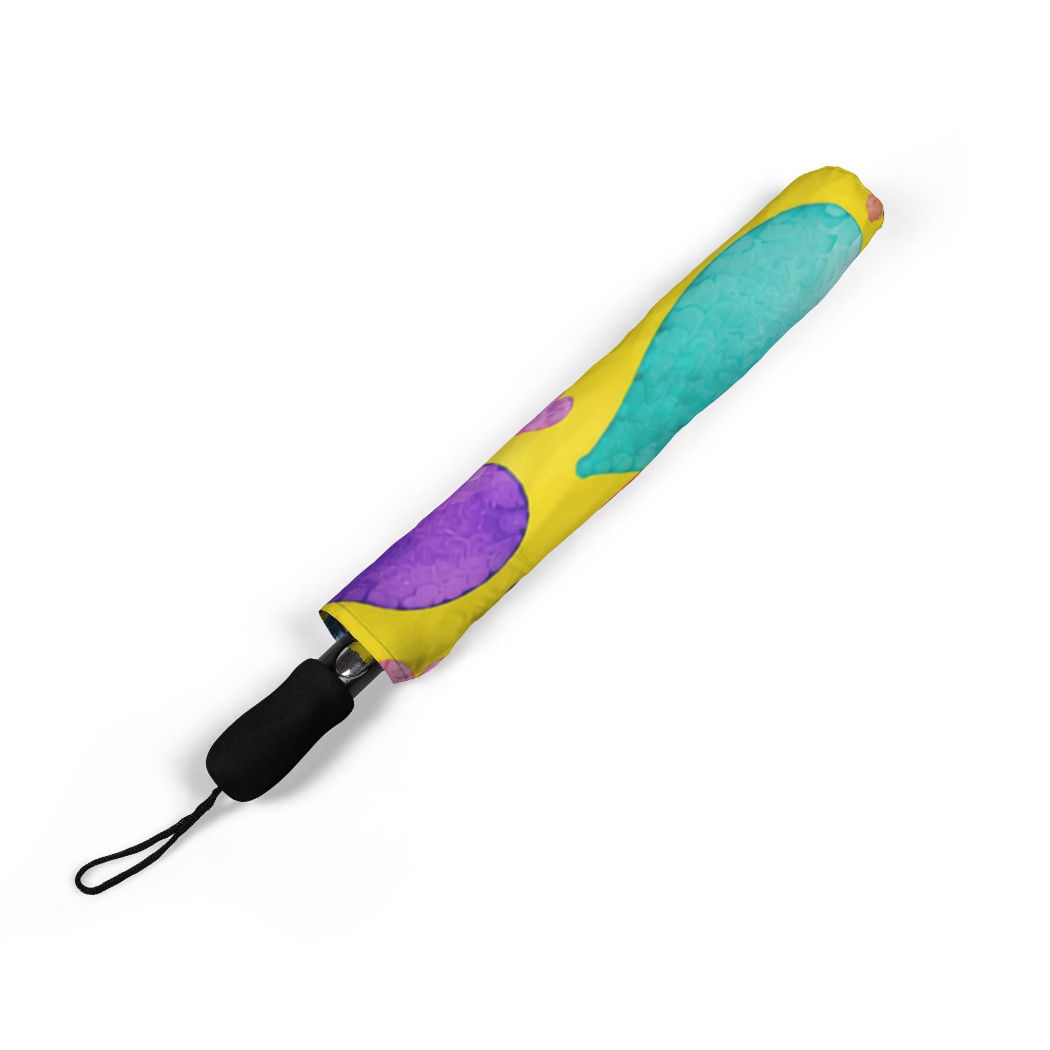 Foldable Umbrella — Colorful Watercolor Hearts Rain Umbrella