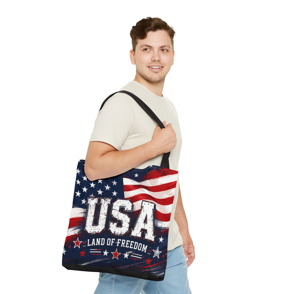Land of the Free Canvas Tote Bag | Patriotic USA Tote | American Flag Gift