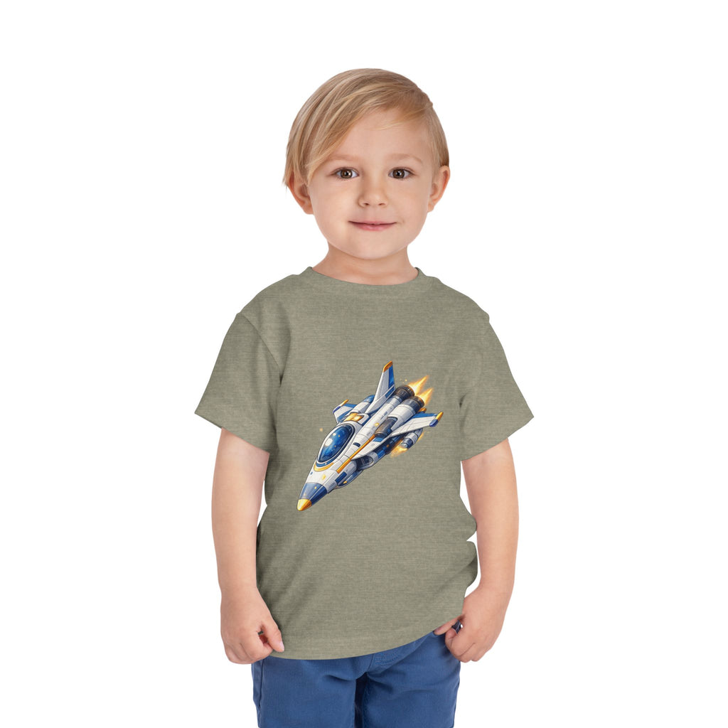 Toddler Tee — Blue & Yellow Spaceship Rocket Graphic
