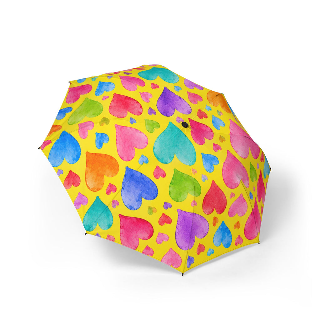 Foldable Umbrella — Colorful Watercolor Hearts Rain Umbrella