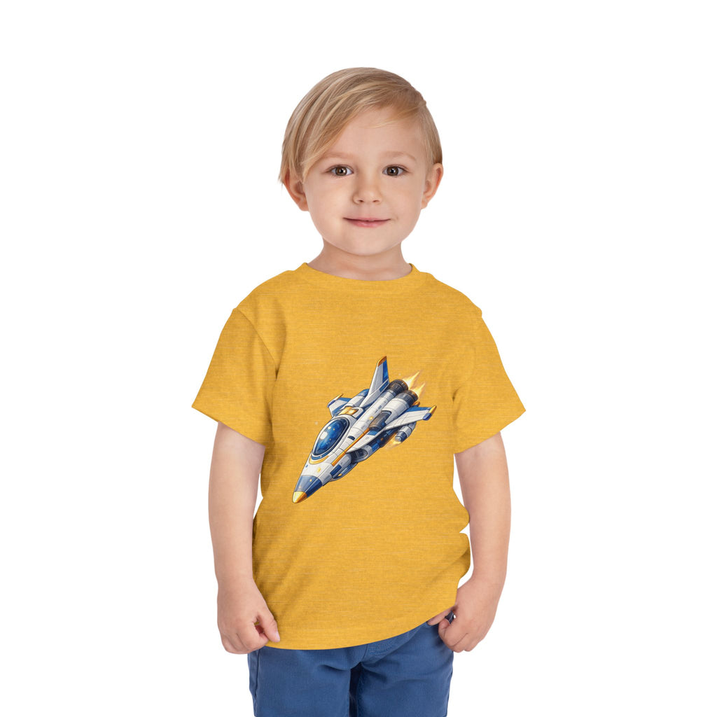 Toddler Tee — Blue & Yellow Spaceship Rocket Graphic